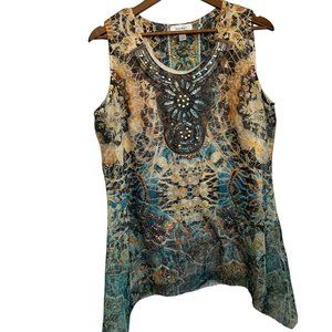 Dress Barn Sleeveless Top XL Blouse Embellished Tunic Layered Sheer Polyester